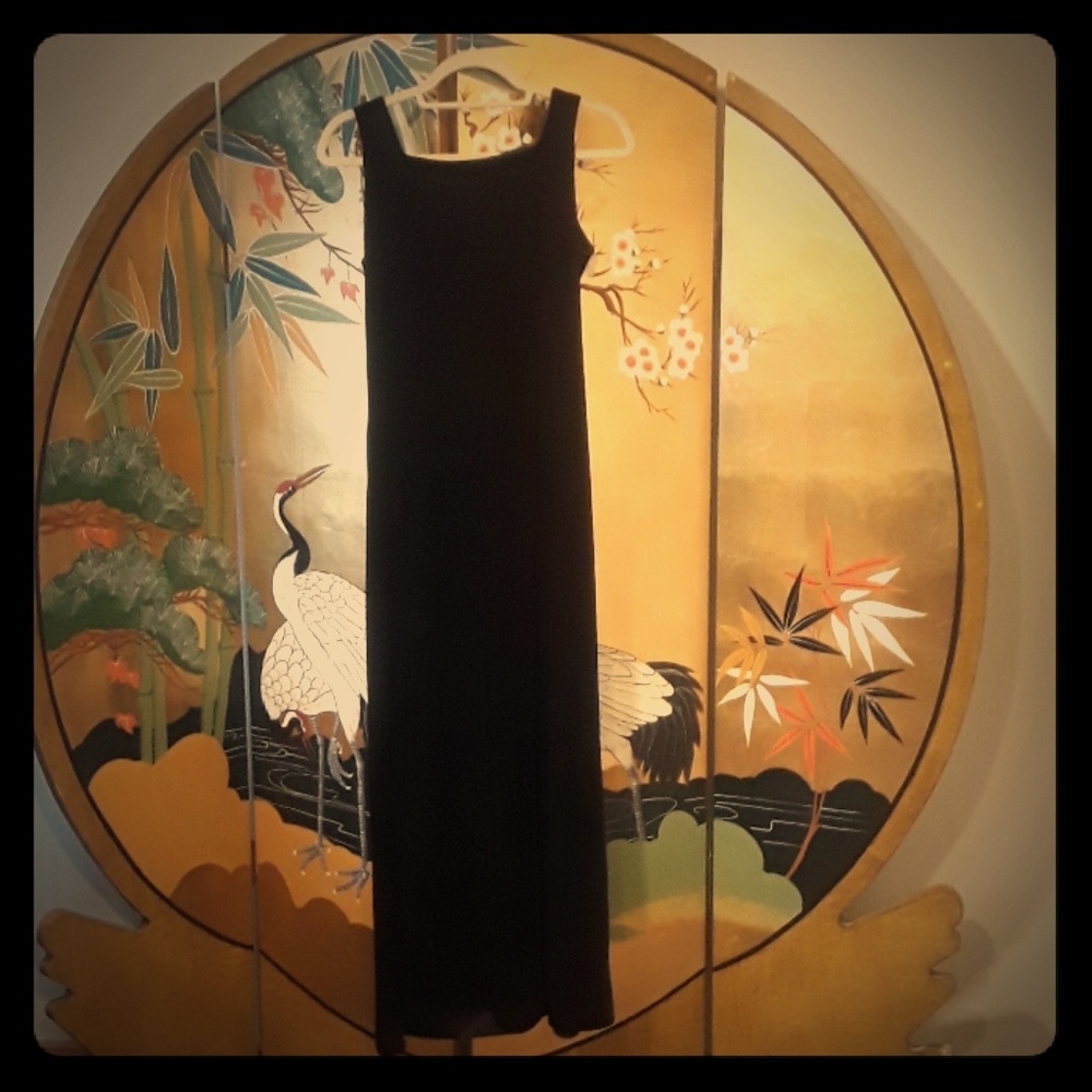 Floor length black velvet gown